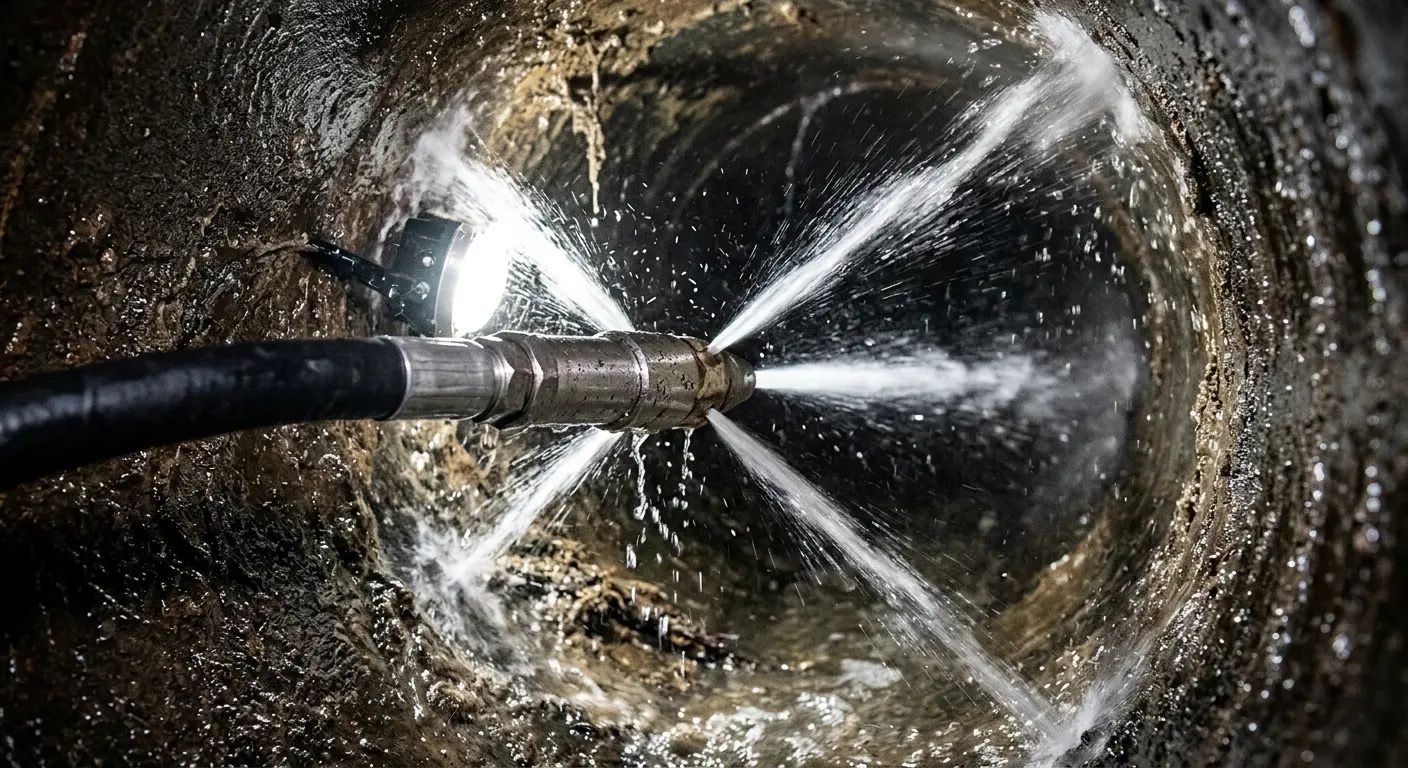 High-pressure hydro jetting nozzle cleaning sewer pipe for Storm Drain Cleaning in Fort Valley